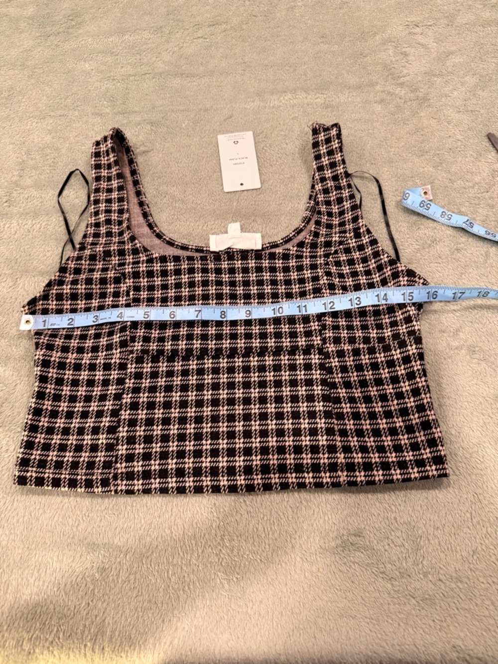 Pink Rose Black Plaid Crop Top Tank Size L Square Neck Dark Academia Grunge NWT - Picture 8 of 11